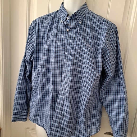 LAND'S END traditional fit plaid check button down shirt blue 15-15.5 - Picture 4 of 4
